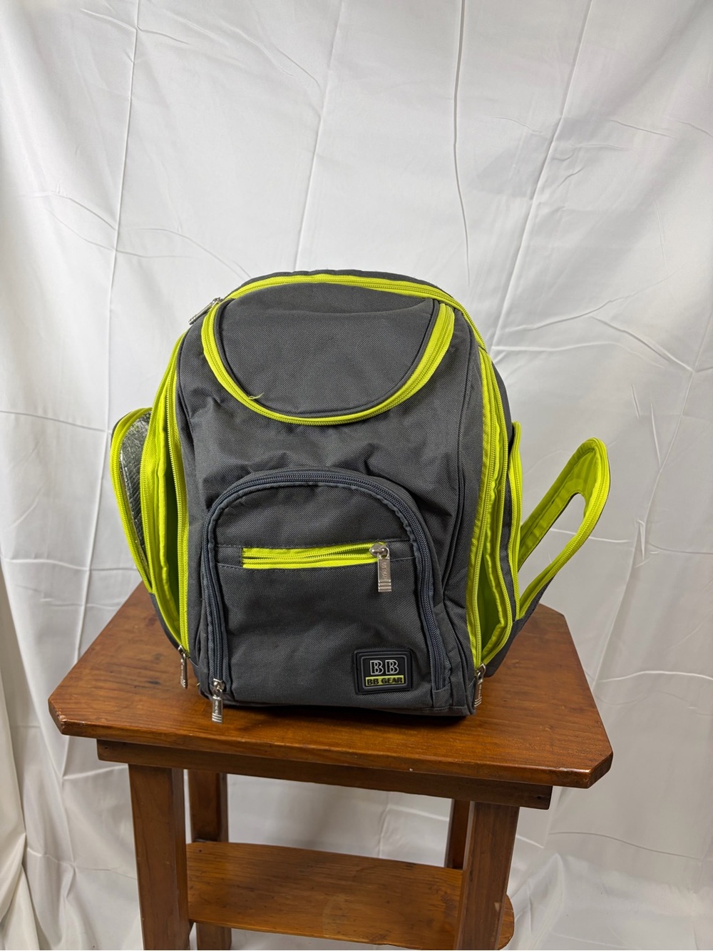 BB Gear Insulated Cooler Backpack Gray Lime Green Multi Compartment Travel Bag
